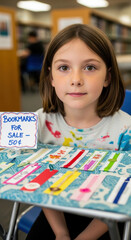 Fototapeta premium Young Entrepreneur: Creative Girl Sells Handmade Bookmarks