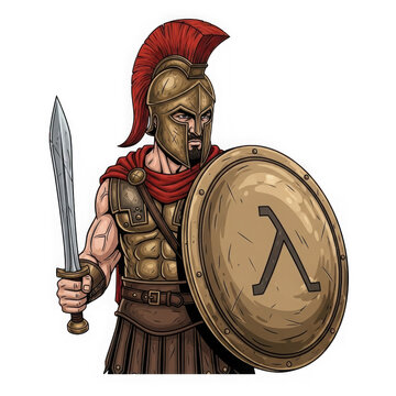 Roman gladiator holding shield with sword and hourglass isolated on transparent background
