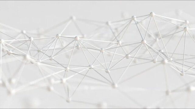 White geometric nodes connected by thin lines in minimal style on a pale background, concept of digital connection and communication