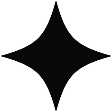 Very deeply curved four pointed black magic star silhouette for shining night sky vector design isolated