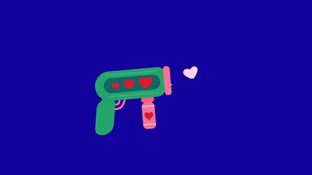Bubble love gun animation on blue screen