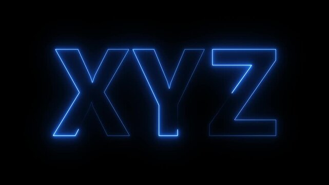 Blue neon XYZ alphabet letters glowing with sharp outline forming modern typography set in digital style on dark background 4K black background visuals