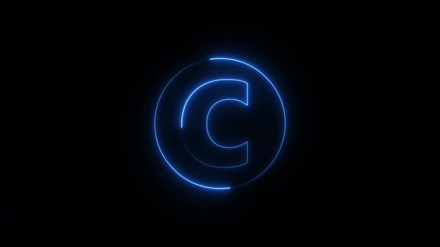 Glowing neon lowercase letter c with blue luminous outline in smooth typography style representing alphabet character on dark background transparent background 4k visuals