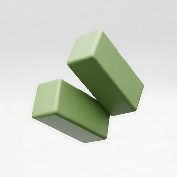 Two green rectangular objects on white background