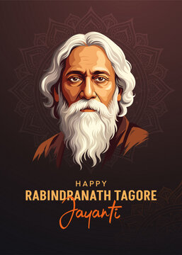 Rabindranath Tagore Jayanti A4 Poster with Mandala Dark Background