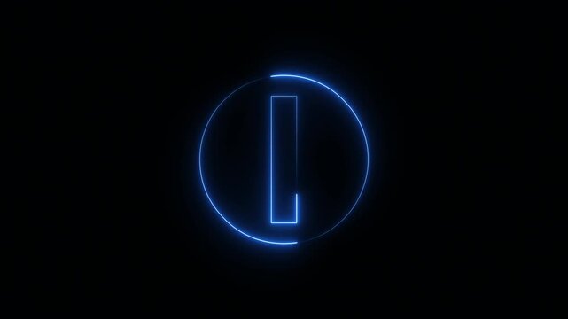 Blue neon lowercase letter l with glowing circular outline forming minimal alphabet typography character in clean digital style on dark background 4K black background visuals