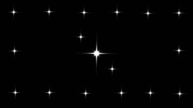 Glowing white sparkle stars animation, twinkling cartoon stars, shiny glitter burst particles, blinking light effect, flat vector star shine motion, green screen background animation