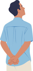 Fototapeta premium Back View of Young Man Wearing Blue Shirt Casual Fashion and Lifestyle Vector Illustration 