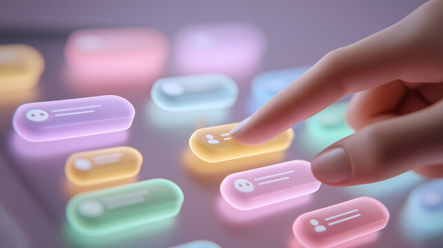 指先で操作するカラフルなチャットUIとモバイル