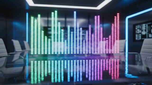 Modern conference room with colorful LED light wall display