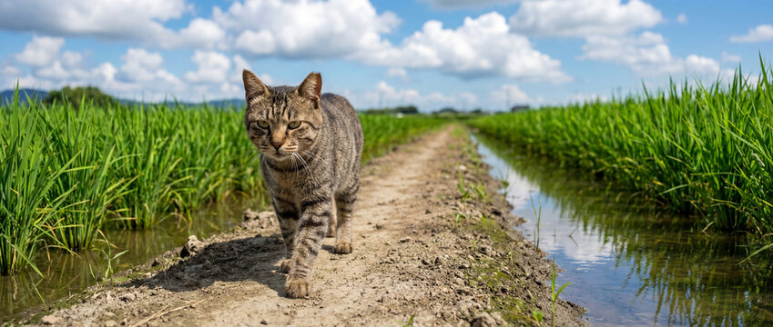 たんぼの横をあるく猫3