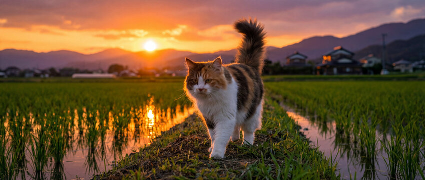 たんぼの横を歩く猫2