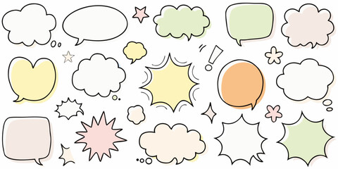 Fototapeta premium Collection of colorful hand drawn speech bubbles and decorative star elements