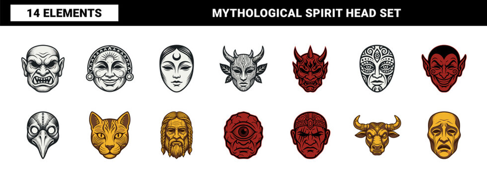Mythological Folklore Ritual Mask Asset Sheet