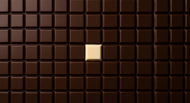 Chocolate bar with a contrasting golden square creating a visual highlight