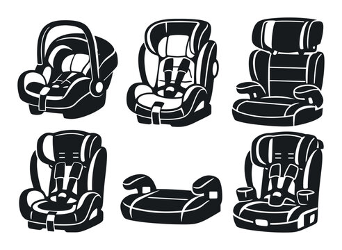 Collection of child safety car seats and booster seats ensuring protection for babies and infants during vehicle travel