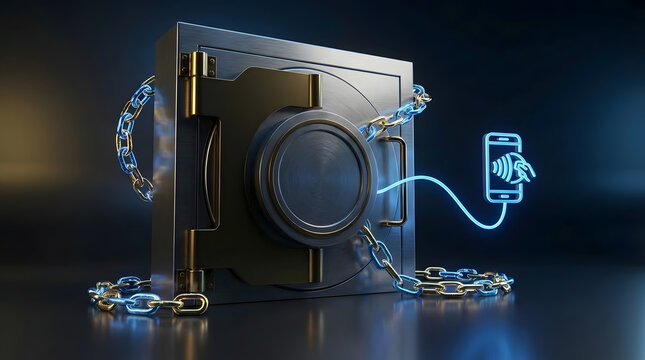 Secure safe with chains and a mobile phone connection for protection
