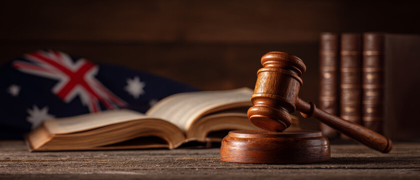 Wooden gavel legal law book justice courtroom symbol judgment authority concept on rustic table for serious decision