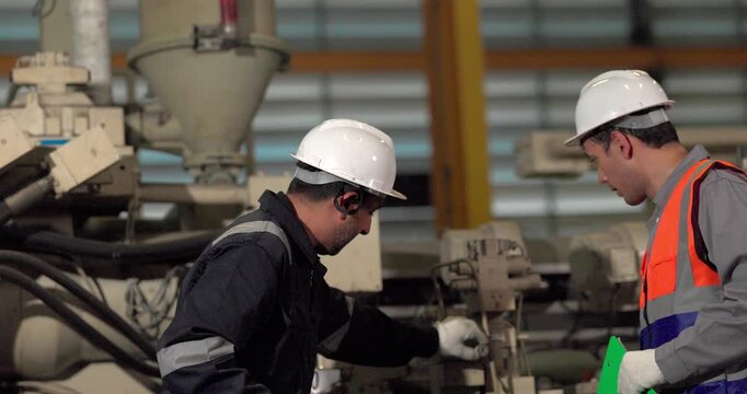 A supervisor mentors a technician using a rugged laptop beside a production machine in a manufacturing facility, showing digital supervision, faster troubleshooting, productivity, and process control.