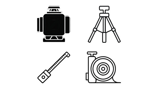 Precise Tools for Measurement: A collection of precision tools designed for accurate measurements in construction and surveying, includes rotary laser level, tripod.