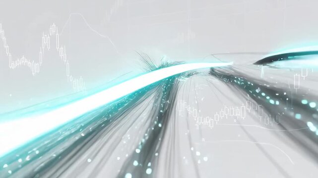 Abstract flowing strands with glowing points in abstract style on light background, concept of data movement and analytics