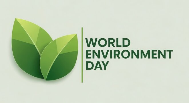 World environment day graphic with green leaves and text