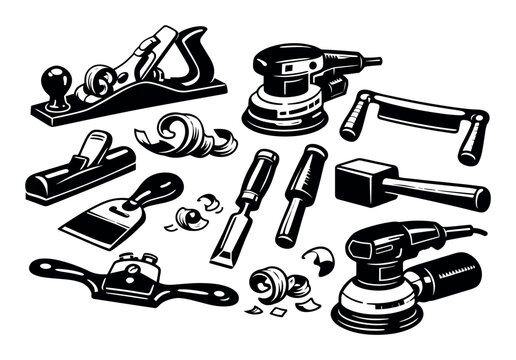 Carpentry tools and equipment for professional craftspeople enjoying manual production, wood shaping, and construction work activity