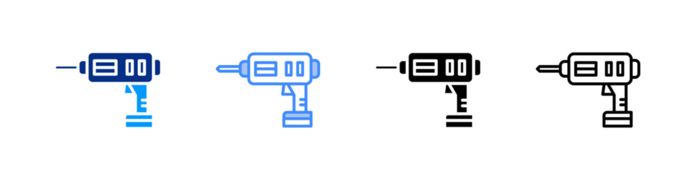 Drill Multiple Style Icon Set Vector 