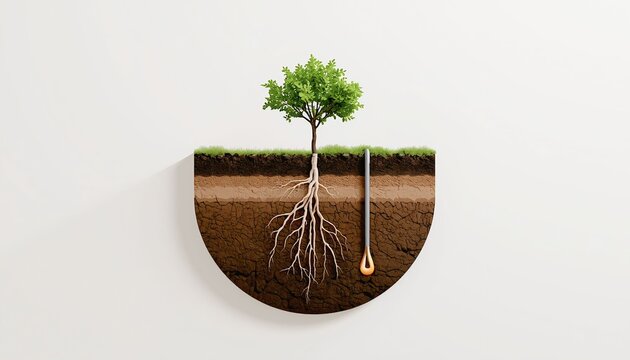 Underground conflict between natural tree roots and leaking oil pipelines symbolizing environmental damage and resource exploitation concept