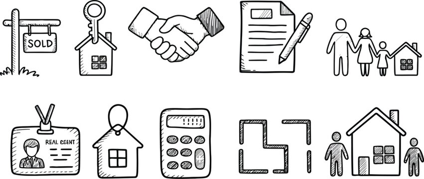 Real Estate and Housing Outline Icon Set, Property, Sale and Home Buying Symbols Collection for Real Estate Agency, Mortgage, Investment and Residential Market, Vector Illustration for Web and Apps
