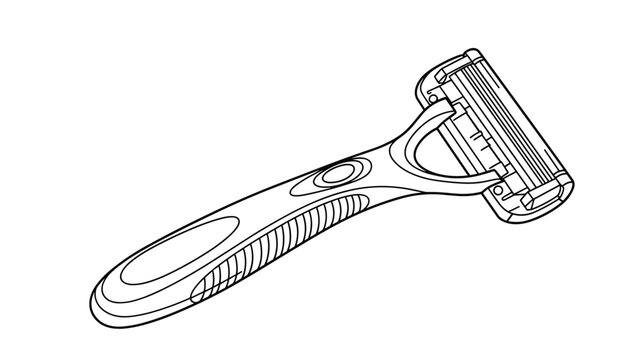Clean black and white line art illustration of a modern multi blade disposable safety razor for men and women.