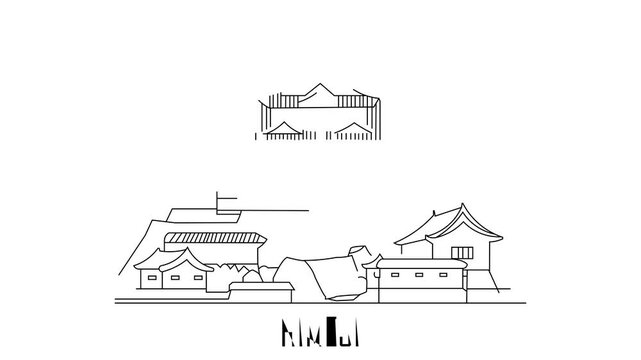 Animation Of Himeji City Line Draw Simple Minimalist