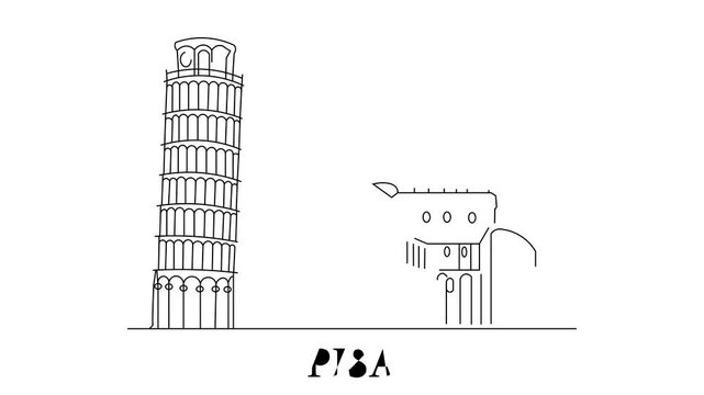 Animation Of Pisa City Line Draw Simple Minimalist
