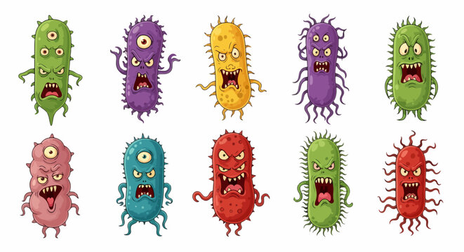 Playful germ monsters set with quirky shapes and expressive faces for children themed artwork