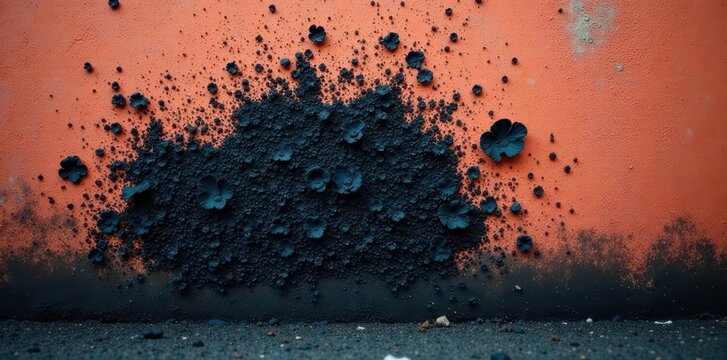 Black mold spreading on textured wall surface, home, stain, green mold