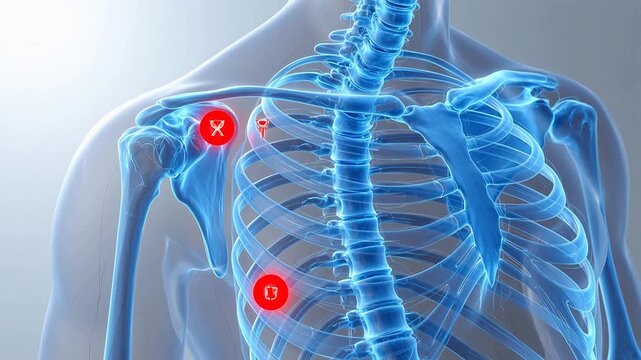 Human skeleton with highlighted shoulder joints representing Generative AI and Creative Energy