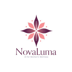 Obraz premium Novaluma logo features a pink and purple stylized flower design. Perfect for cosmetics, spas, floral shops, and wellness brands.