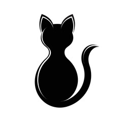 Black cat silhouette, feline icon, pet illustration, animal design © Jahedul