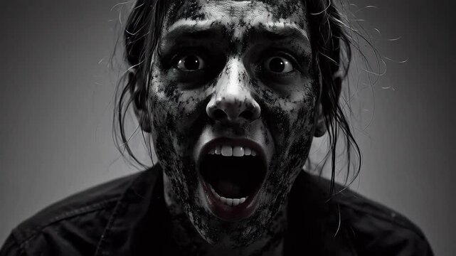 Woman with dramatic makeup screaming for Contemporary Lifestyle and Visual Storytelling