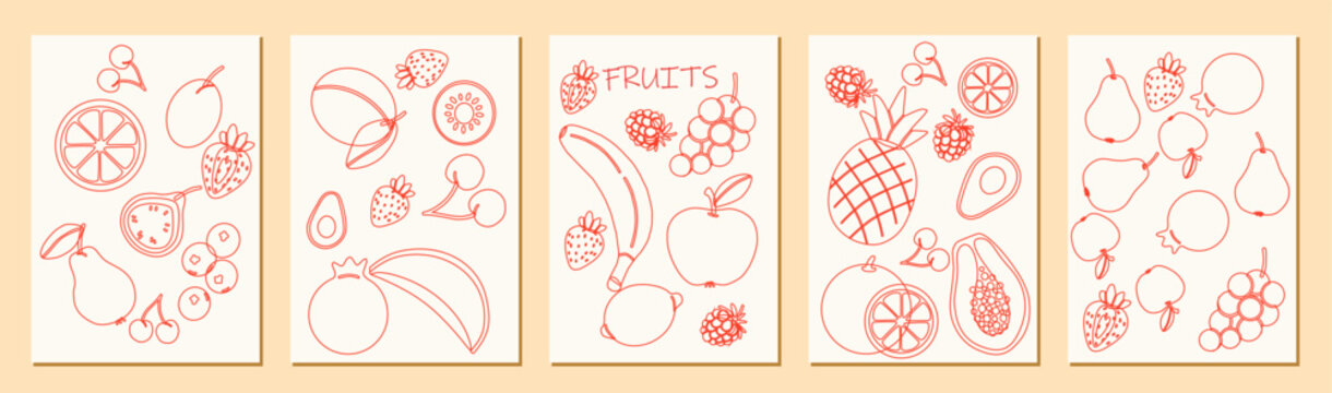  flat illustration of summer doodle  abstract tropical fruits for poster, label or background 