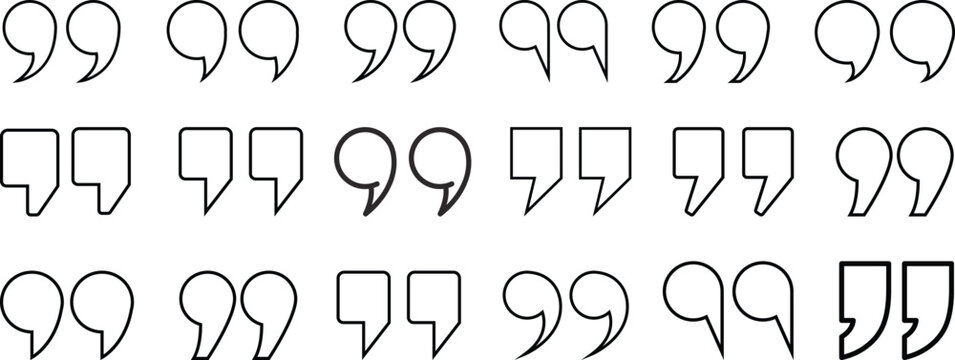 Set of quote mark. Quotes icon vector set. Quotemarks outline, speech marks, inverted commas or talking marks collection. Talk bubble speech icon. Black quotes icon. Vector illustration.Quote Marks.