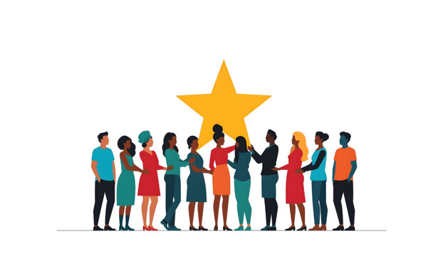 diverse people silhouettes holding a large juneteenth star on transparent background