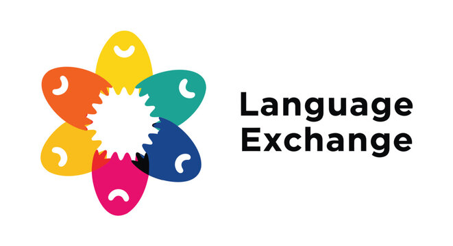 Language exchange, multilingual communication, colorful logo, vector icon, education symbol