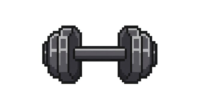 Pixel art dumbbell weightlifting fitness icon.