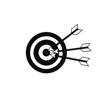 A black and white illustration of a target with three arrows hitting the center bullseye precisely