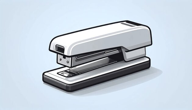 Modern White Office Stapler Isolated on a Light Blue Background.