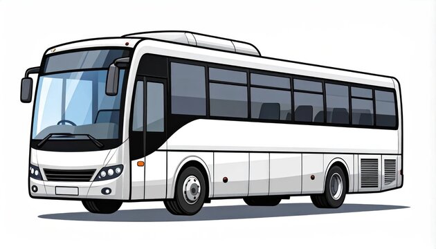 Modern White Passenger Bus Illustration Isolated on White Background.