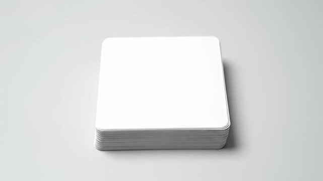 Hands flipping through blank white cards against simple background