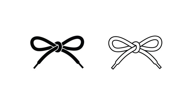 Two depictions of shoelaces tied in a bow black and white silhouette