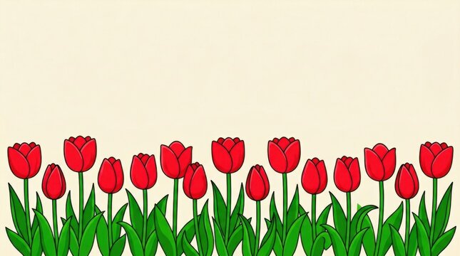 Vibrant Red Tulips Garden Border for Greeting Card Design